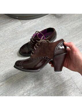 Brown Y2K Synthetic Leather / Suede Lace-Up Chunky Heeled Boots / Shoes / Heels